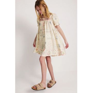 Rochie din bumbac cu imprimeu - Albastru lavanda/Roz pastel/Crem