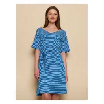 Rochie din bumbac organic cu dungi si maneci cazute -