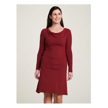 Rochie din bumbac organic cu maneci lungi si decolteu drapat -