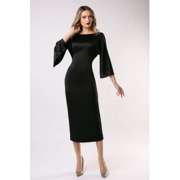Rochie eleganta din satin neagra cu maneci largi