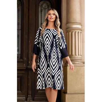 Rochie eleganta marime mare bleumarin cu volan la maneca