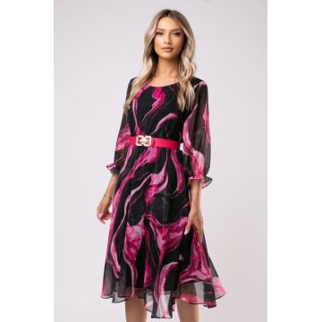 Rochie Elena cu imprimeu fucsia marime mare