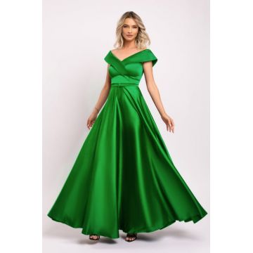 Rochie Elis lunga, verde neon cu umerii cazuti