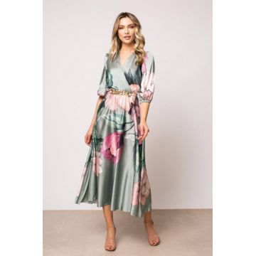Rochie Eva cu imprimeu floral si maneci bufante