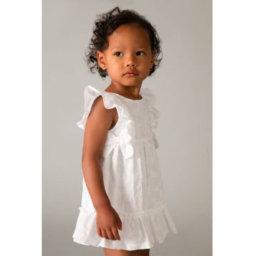 Rochie evazata cu broderie - Alb