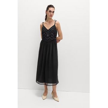 Rochie evazata cu strasuri - Negru/Argintiu