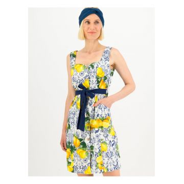 Rochie evazata din amestec de bumbac organic - cu imprimeu cu lamai