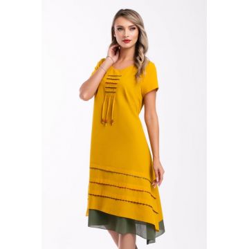 Rochie galbena din bumbac accesorizata pe bust