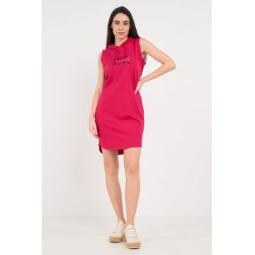 Rochie-hanorac cu imprimeu text - Roz zmeuriu