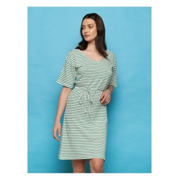 Rochie in dungi din jerseu de bumbac organic - cu decolteu in V