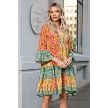 Rochie Karina Boho style cu imprimeu auriu