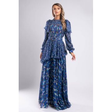 Rochie lunga albastra de ocazie cu pietricele