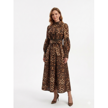 Rochie lunga animal print cu maneci bufante