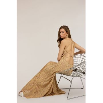 Rochie lunga cu croiala dreapta - Maro camel
