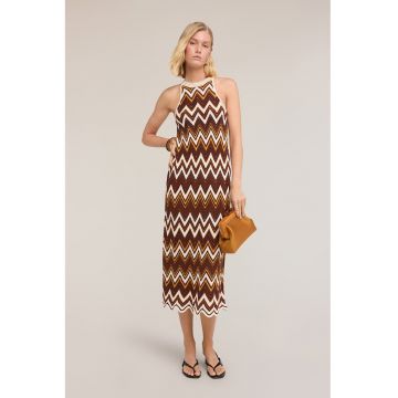 Rochie lunga cu model tricotat - Maro/Galben/Crem