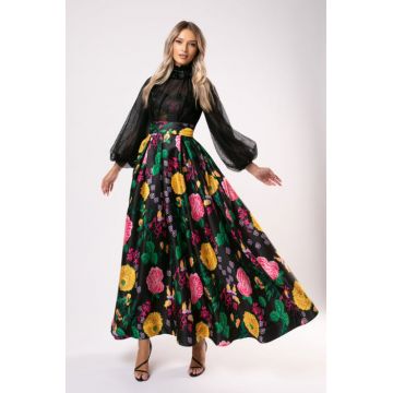 Rochie lunga de ocazie din tafta cu imprimeu floral