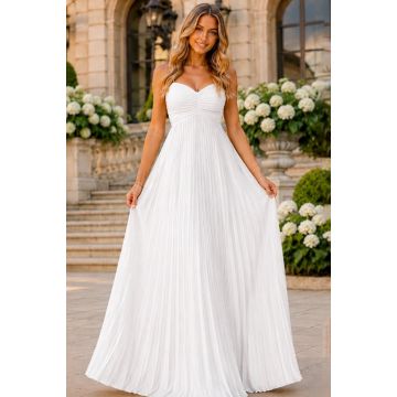 Rochie lunga plisata NYSA UNI, cu legare la spate, Alb, Marime S/M
