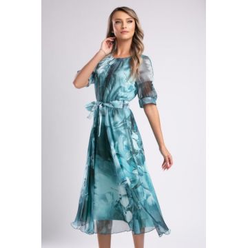 Rochie Margo verde menta cu imprimeu floral