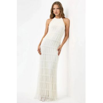 Rochie Maxi  cu Guler Halter - Alb - Casual - Poliester
