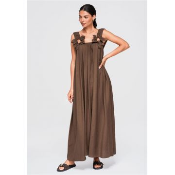 Rochie maxi dama cu decolteu simplu si ramitce late - pentru vara OW-DLR-E0014 - Maro