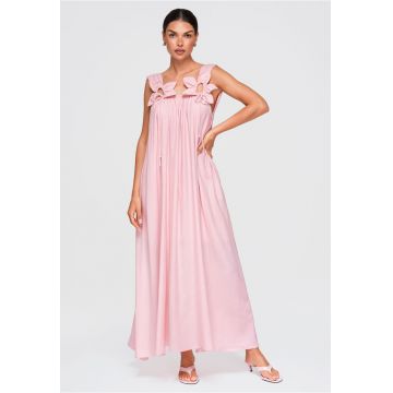 Rochie maxi dama cu decolteu simplu si ramitce late - pentru vara OW-DLR-E0014 - Roz