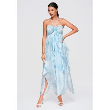 Rochie maxi dama cu design lejer - fara maneci - cu legare la gat OW-DLR-E0016 - Albastru -