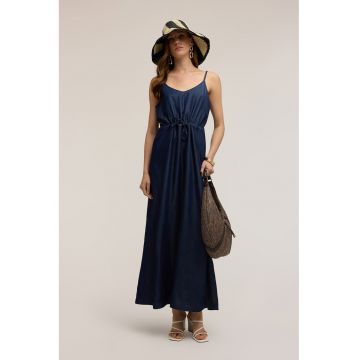 Rochie maxi din chambray - Bleumarin