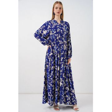 Rochie Maxi -  Etnic - Albastru - Maneci lungi - Viscoza