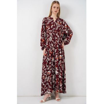 Rochie Maxi -  Etnic - Decolteu in V - Rosu - Viscoza -