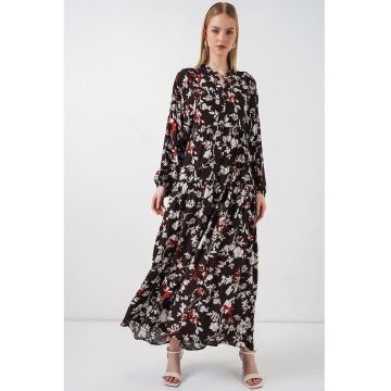 Rochie Maxi -  Etnic - Maneci lungi - Maro - Viscoza