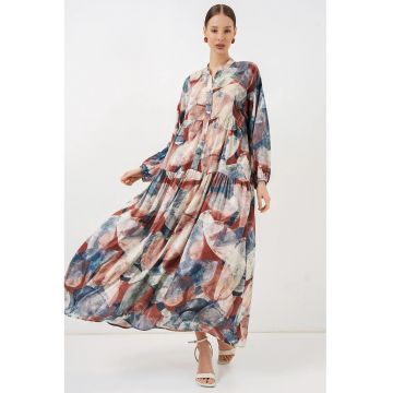 Rochie Maxi -  Floral - Decolteu in V - Multicolor - Viscoza