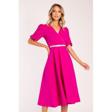 Rochie Megan de ocazie fucsia accesorizata cu strasuri