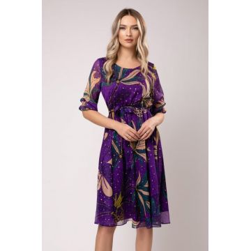 Rochie Mera mov cu insertii aurii