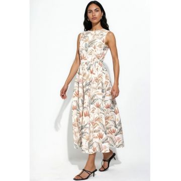 Rochie midi -  A-line - fara maneci - natural - bumbac