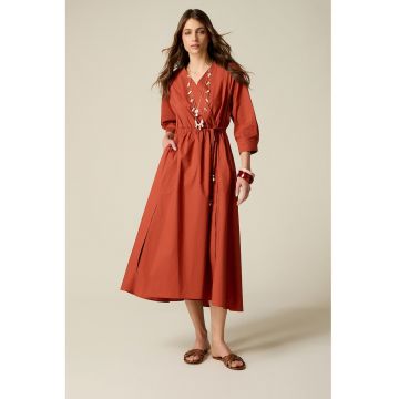 Rochie midi cu buzunare - Portocaliu stins