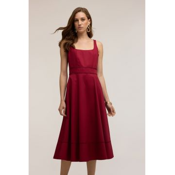 Rochie midi cu croiala evazata - Rosu cireasa