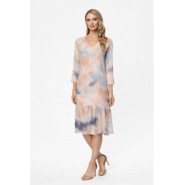 Rochie midi cu decolteu in V Yvona - Portocaliu/Bleumarin