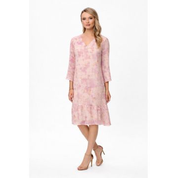 Rochie midi cu decolteu in V Yvona - Portocaliu/Roz
