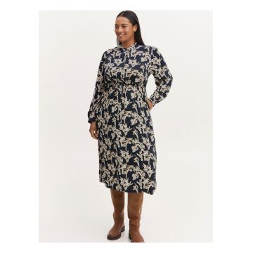 Rochie midi cu imprimeu floral si buzunar -