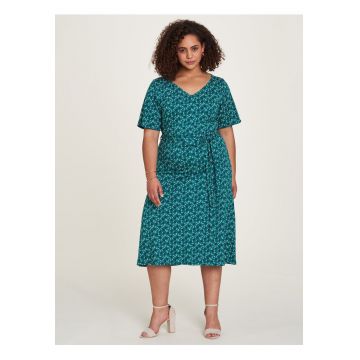 Rochie midi cu imprimeu si decolteu in V