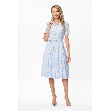 Rochie midi cu model Ellia - Albastru/Bej deschis