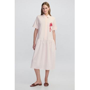 Rochie midi cu talie cazuta - Rosu/Roz pastel