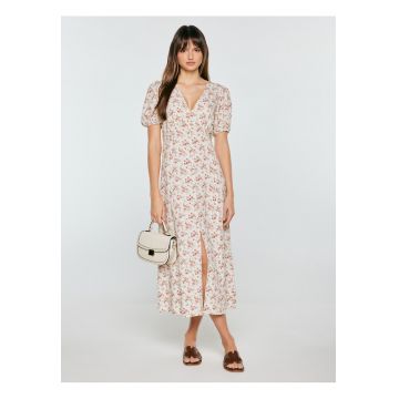 Rochie midi din viscoza cu imprimeu floral Pala 103 - Roz
