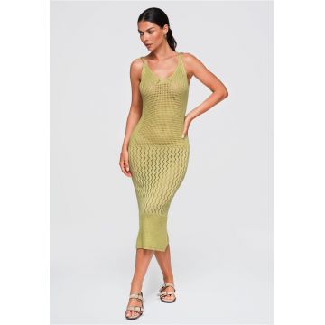 Rochie midi eleganta cu decolteu adanc si detalii OW-DLR-E0002 - Verde