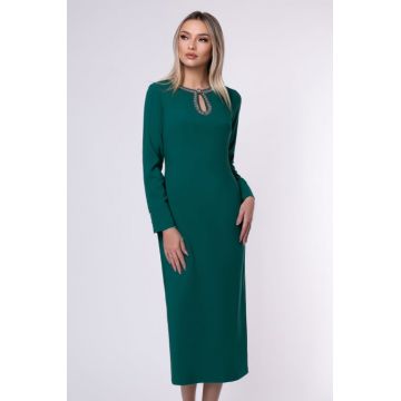 Rochie midi eleganta verde accesorizata cu pietricele