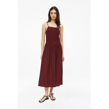 Rochie midi evazata cu decolteu patrat - Visiniu inchis