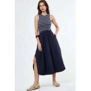 Rochie Midi Femei  Albastru Marin - Casual - Fara Maneci - Guler Rotund -