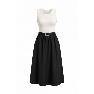 Rochie Midi Femei  Casual - Negru - 100% bumbac - cu cordon