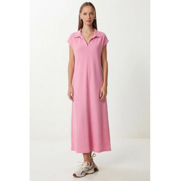 Rochie Midi Happiness Istanbul - Casual - roz - Buzunar - 95% bumbac