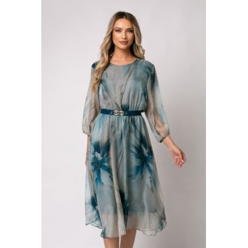 Rochie midi marime mare cu imprimeu floral albastru degrade